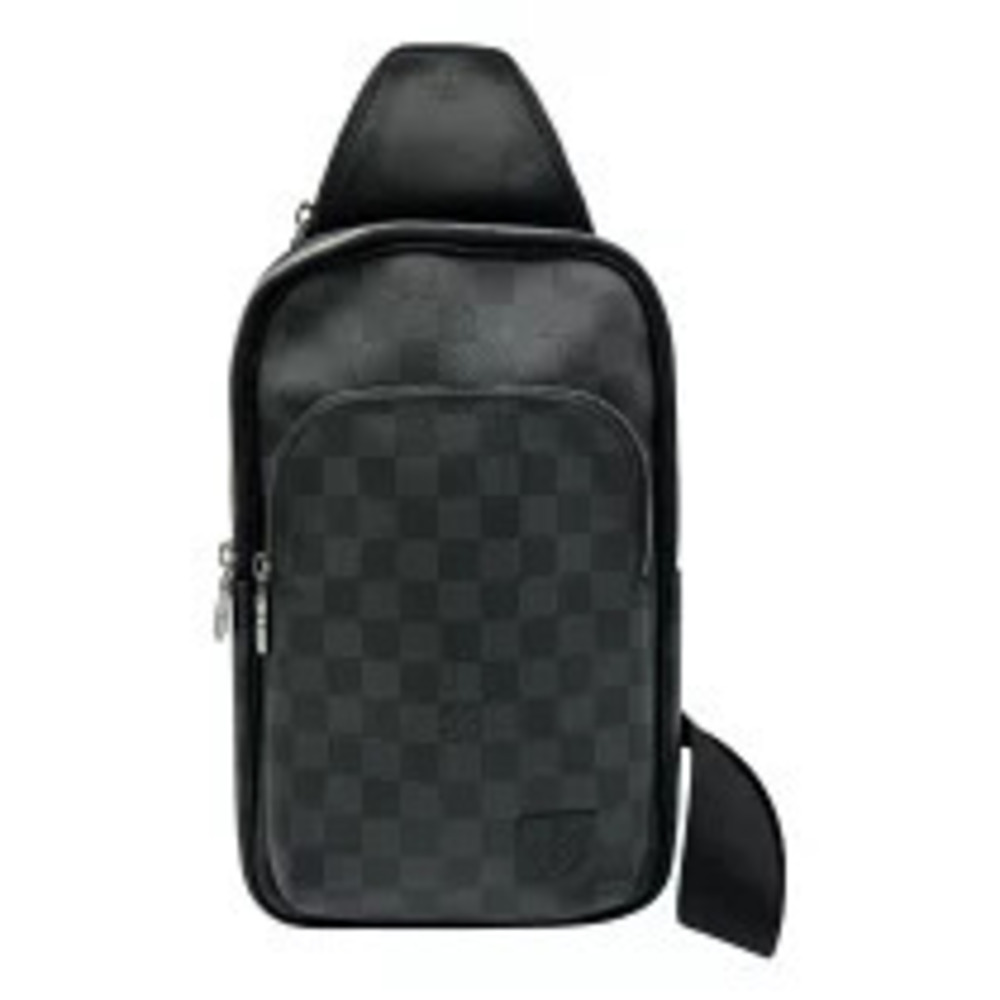 Louis Vuitton Avenue Sling Bag Black Gray Damier Graphite Black Leather Body